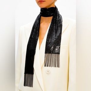 New With Tags Saint Laurent Metal Mesh Chain-Link Logo Fringe Scarf $1195.00